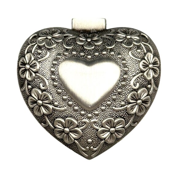 Heart-Shaped Floral Metal Trinket Box With Velvet Lining 2" Small Keepsake Jewel - Picture 8 of 11